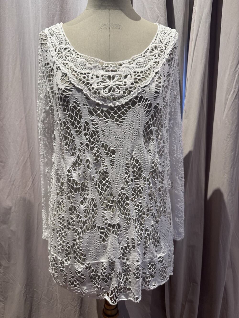Vintage Crochet Engineered Open Work Cobweb Boho Tunic L